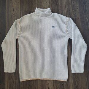 💙 Timberland Women's Knit Turtleneck Sweater Size L/XL 100% Cotton Stretch Warm